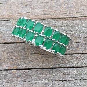 Emerald Oval multi stone Silver filled ring lab created stones - brand new